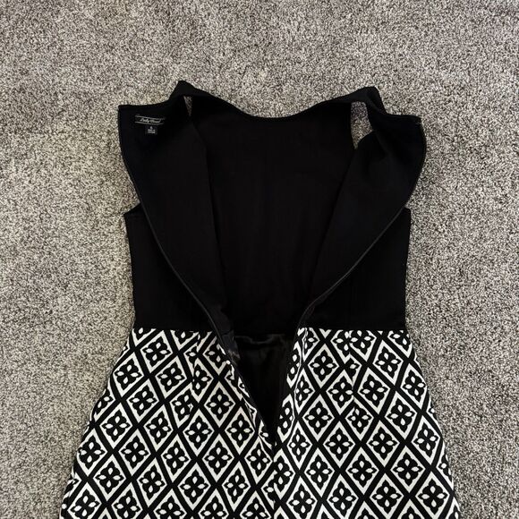 Lucky Brand Geometric Jacquard Black White Sleeveless Dress Pockets Size 6 NWOT - Picture 8 of 12